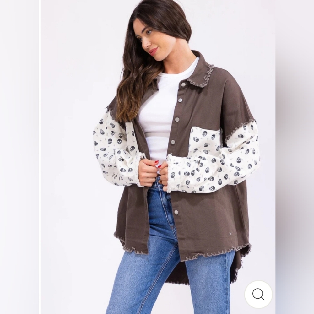 Dark Gray And Skull Denim Jacket